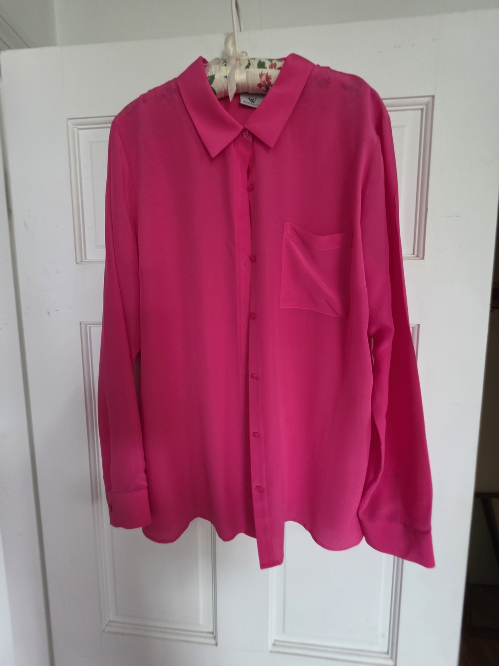 Worthington Hot Pink Button-Front Blouse 100% Silk